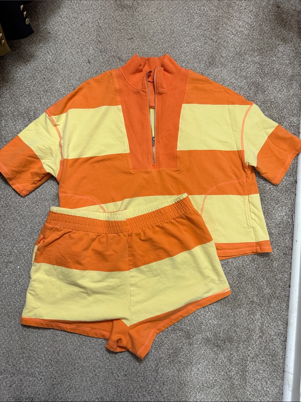 Two-Piece Striped Lounge Set - Orange & Pale Yellow